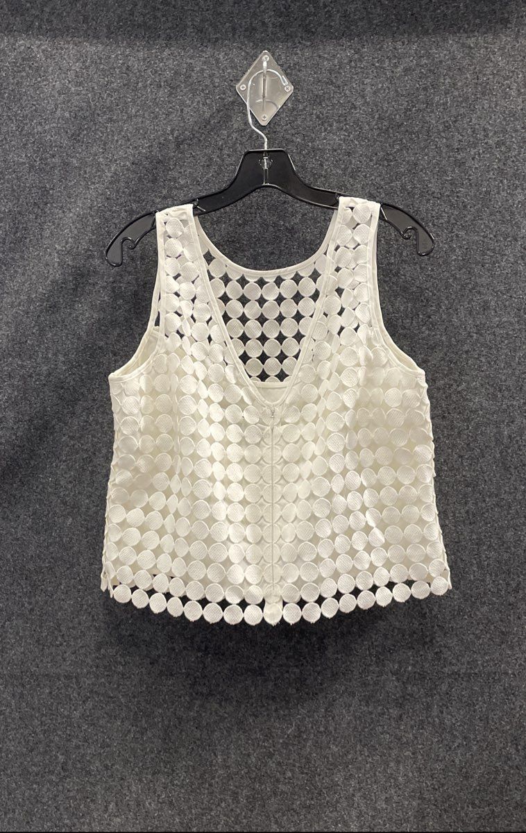 White House Black Market Women's Ecru White SL Circle Geo Crop Top Size 12 NWT