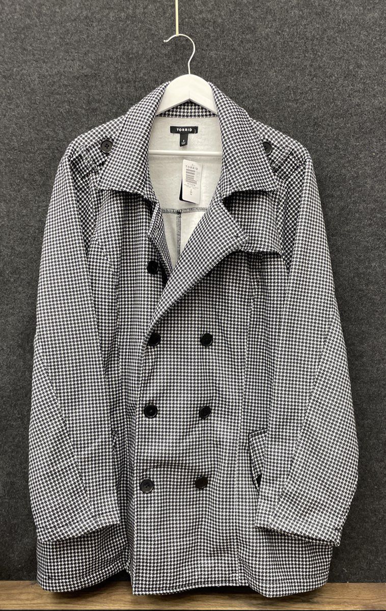 Torrid Women's Black White Houndstooth Fleece Peacoat Jacket Sz 4X NWT