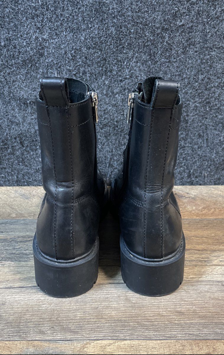 Steve Madden Checker Black Leather Lace Up Combat Boots Women's Size 7M