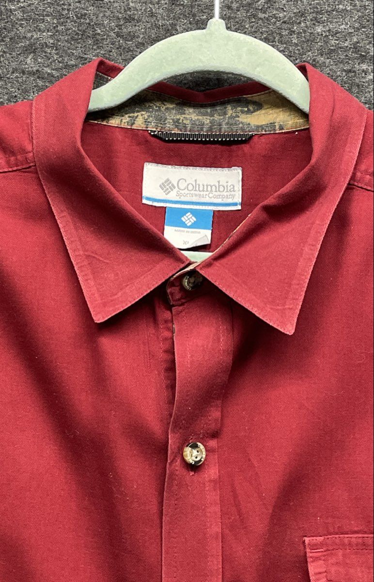 Columbia Men's Burgundy Silver Ridge Herringbone Roll Tab Sleeve Shirt Sz XL