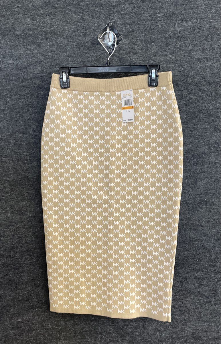 Michael Michael Kors Women's Khaki MK Logo Knit Midi Skirt Size S NWT