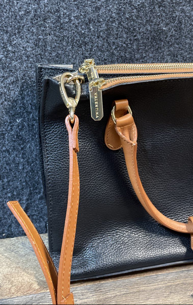 Valentina Black Leather Satchel Crossbody Bag Made in Italy Gold Hardware