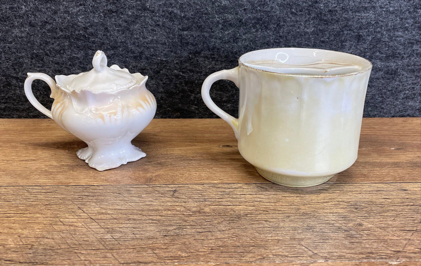Antique Victorian Gilded Moustache Cup and Vintage Porcelain Russian Sugar Bowl