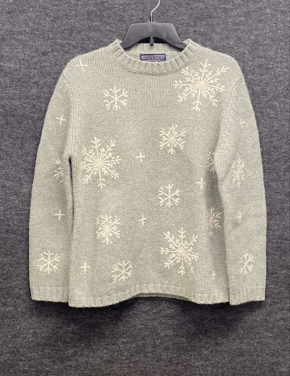Vintage 90s Newton Trading Co Men's Green Shetland Wool Snowflake Sweater Sz M