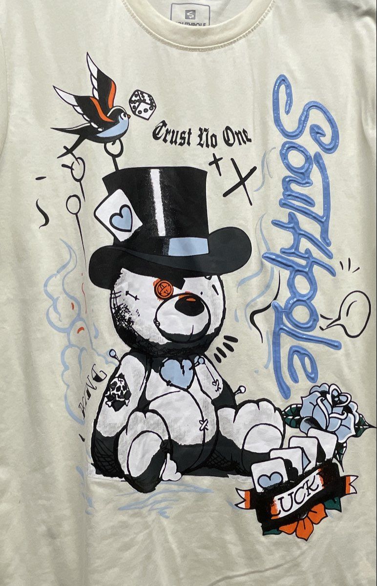 Southpole Men's Cream Graphic T-Shirt Trust No One Tattoo Bear Streetwear Sz M