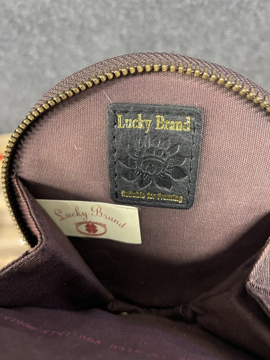 Lucky Brand Burgundy Suede Peace Sign Patchwork Wristlet Coin Purse Boho