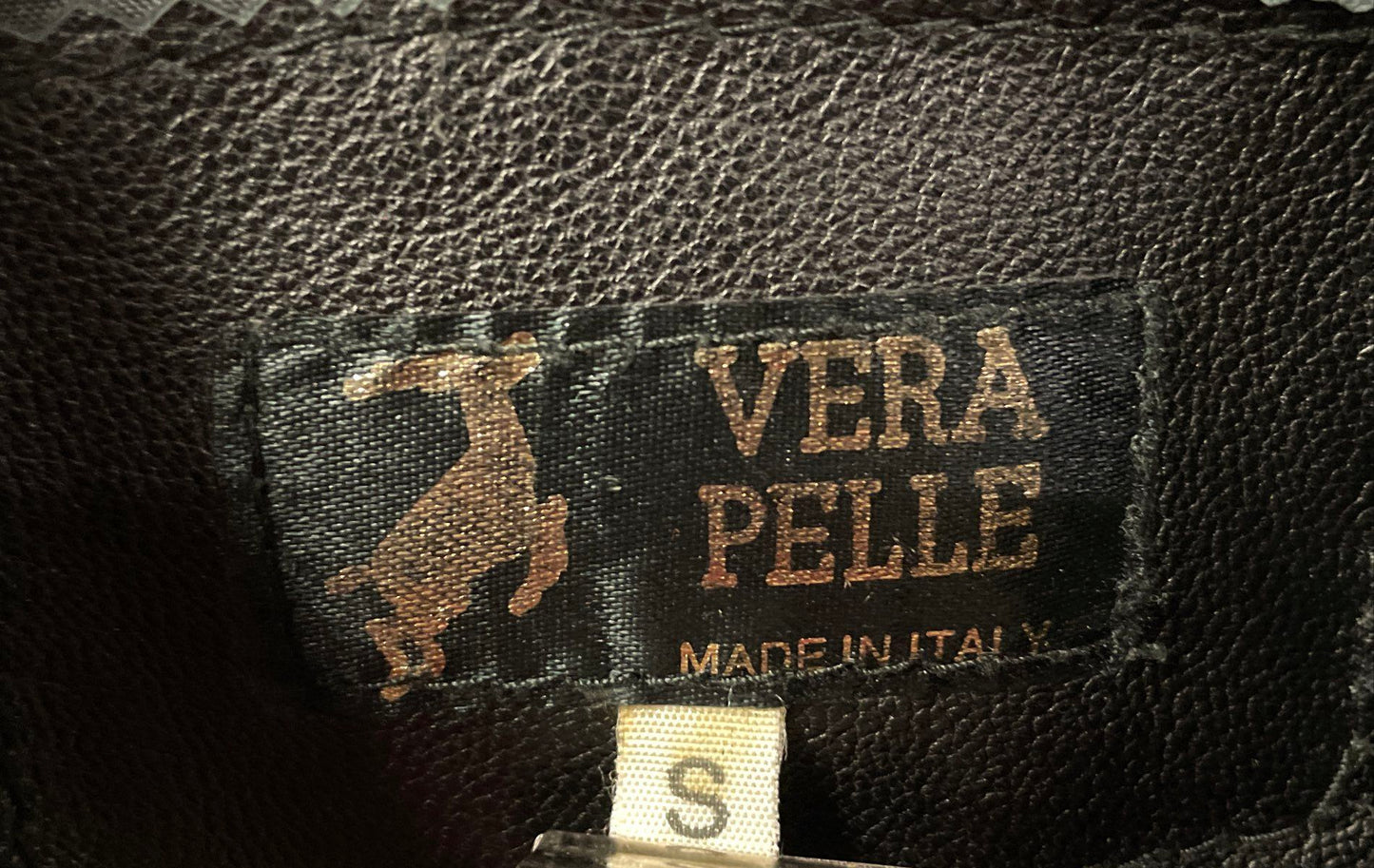 Vera Pelle Men's Black Leather Car Coat Made in Italy Button Front Sz S