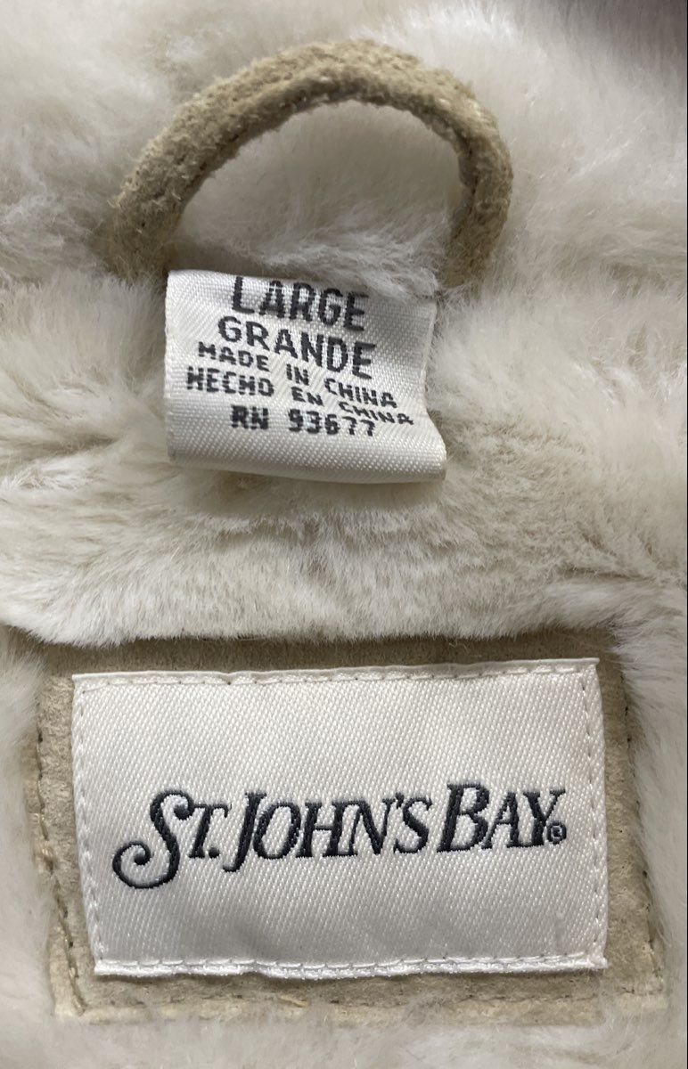 St. John's Bay Women's Beige Faux Fur Lined Suede Hooded Coat Vintage Y2K Sz L