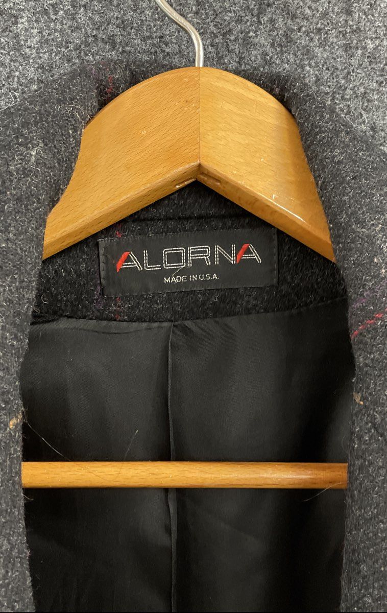 Vintage 90s Alorna Women's Dark Gray Wool Jacket Coat with Red Scarf Striped