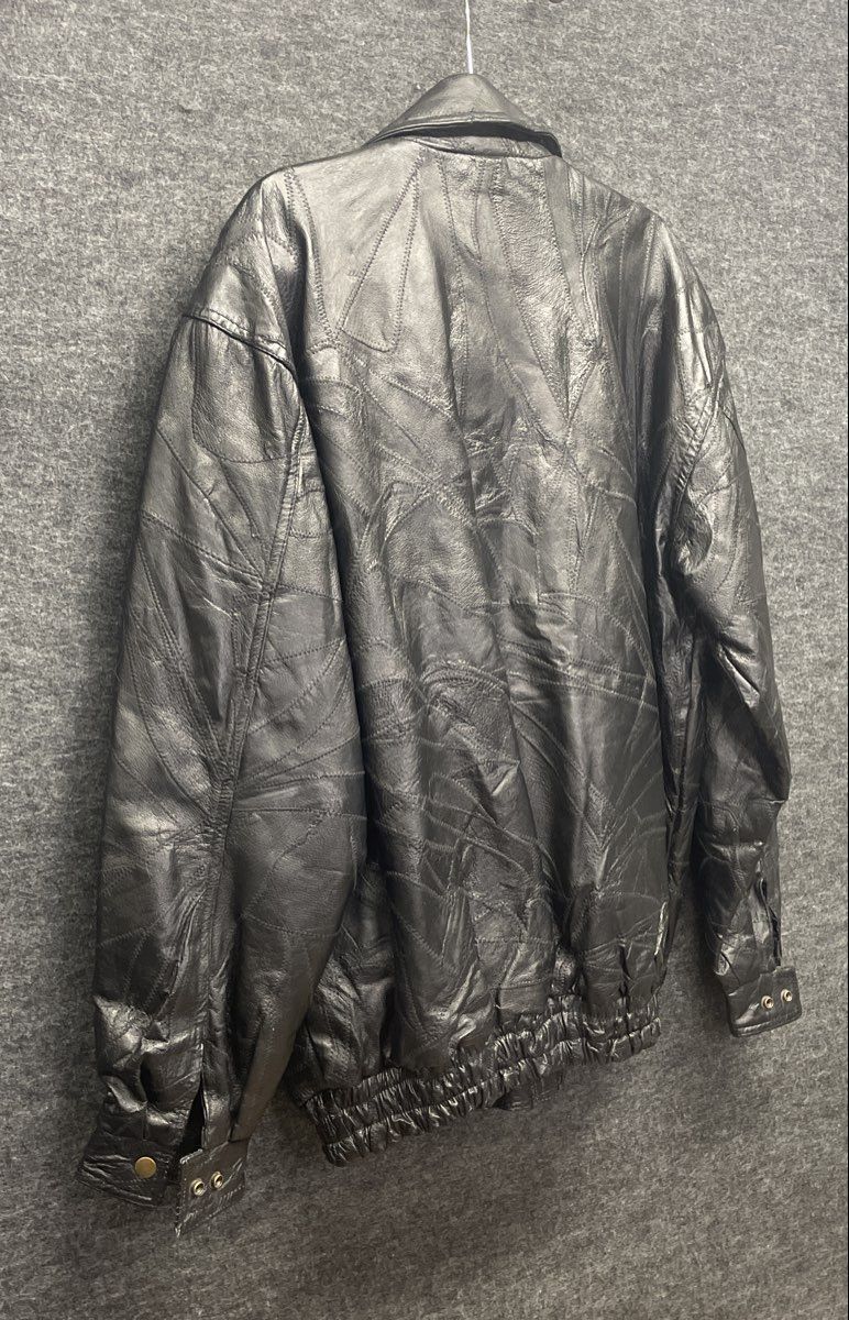 Vintage 90s Italian Stone Men's Black Patchwork Leather Bomber Jacket Sz XL