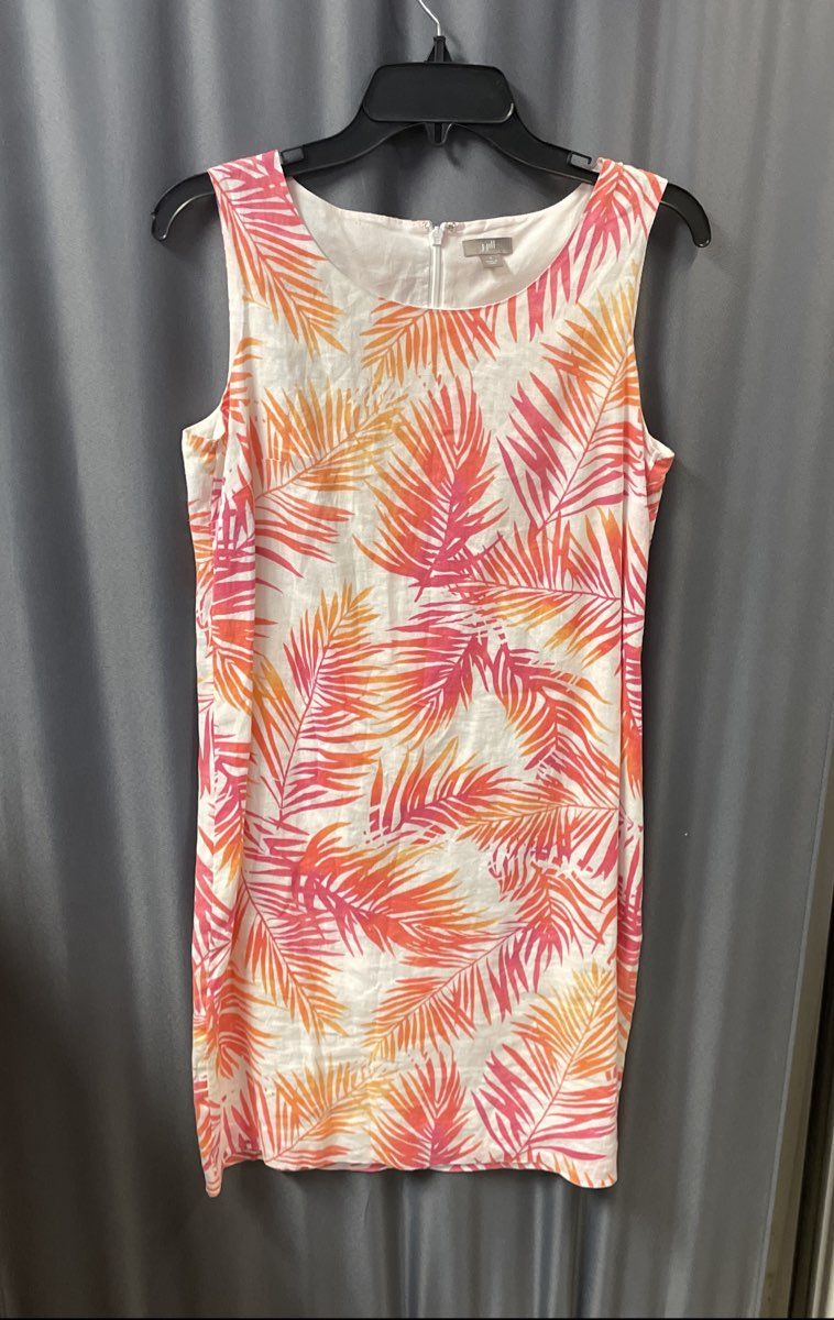 J. Jill Women's Palm Branch Shift Dress Multicolor Linen Cotton Lined Sz 4
