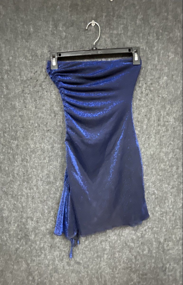Princess Polly Women's Blue Strapless Ruched Asymmetrical Mini Dress Sz 0