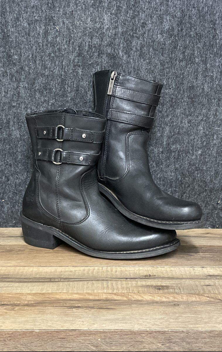 Harley-Davidson Lale Black Leather Side Zip Moto Boots Women's Size 8.5