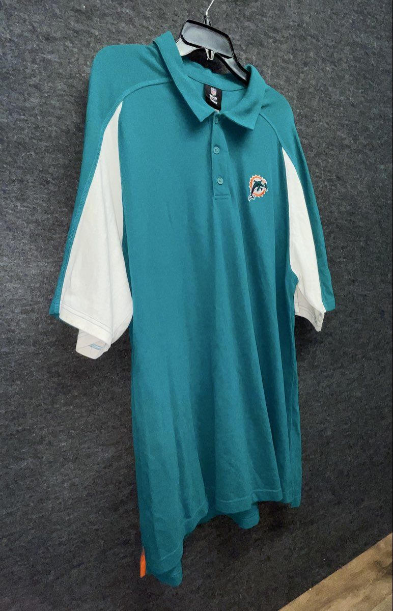Reebok Men's Miami Dolphins Aqua White Pique Cotton Polo Shirt Sz 2XL