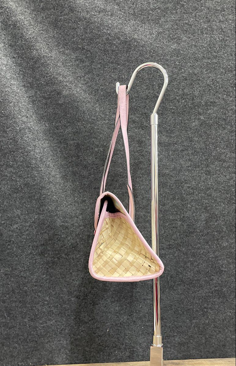 Apt. 9 Women's Pink Beige Woven Straw Shoulder Purse Bag Polka Dot Lining