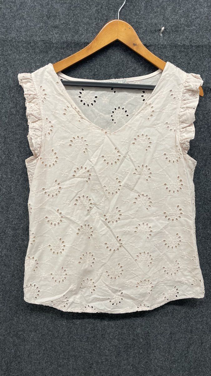 Valentina Naldi Women's Pink Cotton Eyelet Ruffle Sleeve Top Sz L Made in Italy