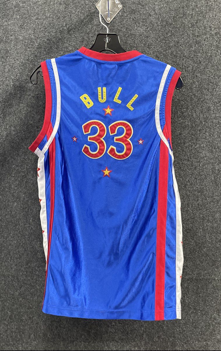 Harlem Globetrotters Men's Blue Basketball Jersey #33 Bull Stars Embroidered S