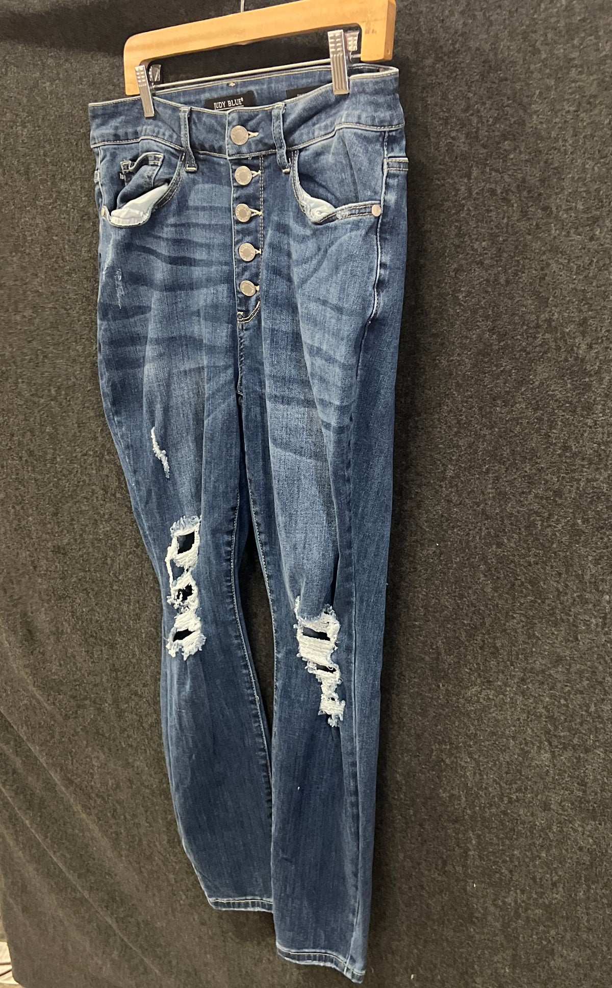 Judy Blue Women's High Rise Button Fly Distressed Skinny Blue Jeans Size 14W