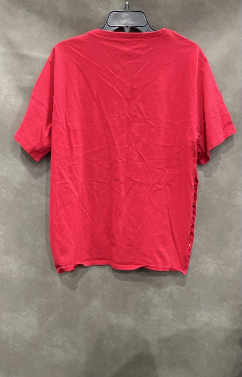 Inspired Comforts Men's Red Adaptive Side Snap Post Surgery T-Shirt V-Neck Sz L