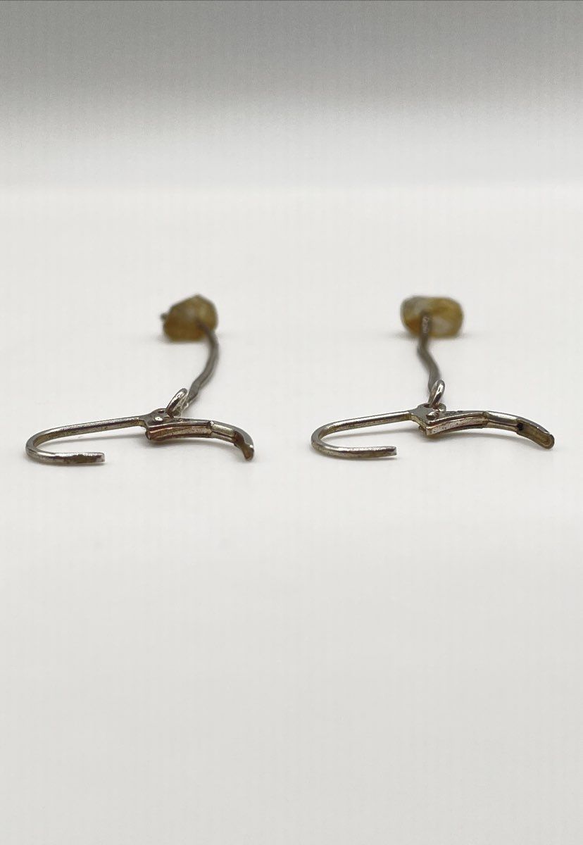 925 Sterling Silver Rutilated Quartz Dangle Leverback Earrings 2g