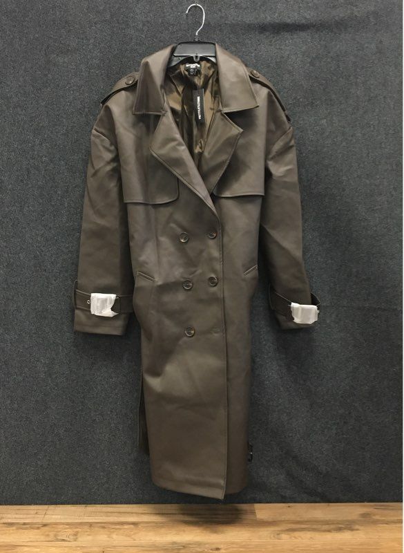 PrettyLittleThing Women's Petite Faux Leather Trench Coat Brown NWT Sz 8