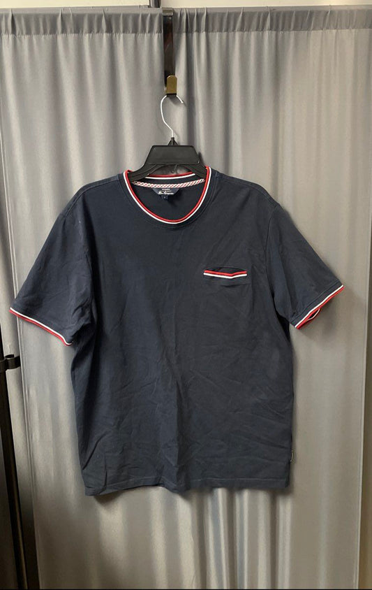 Ben Sherman Men's Navy Blue Stripe Tipped Pocket Crew Neck T-Shirt Size L