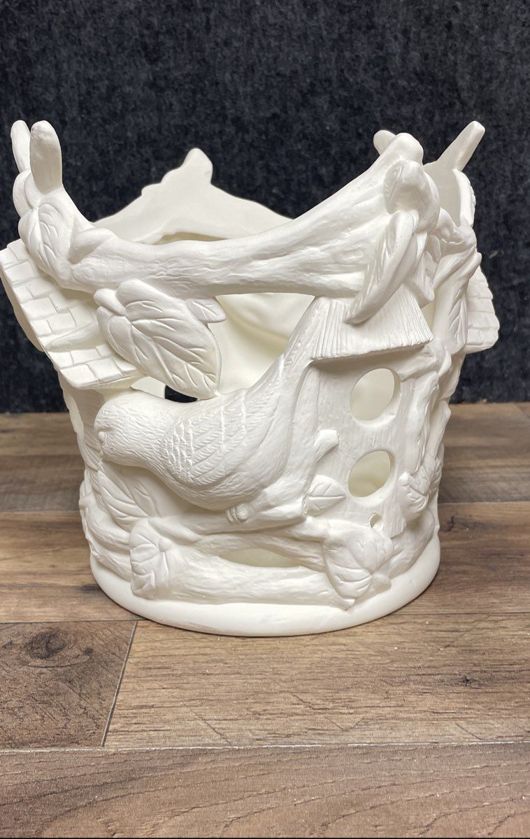 Vintage Scioto '88 Ceramic Bisque Birdhouse Candle Votive Holder Ready to Paint