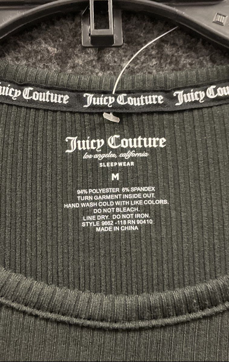 Juicy Couture Women's Black Ribbed Sleepwear Shirt Rhinestone Heart Sz M NWT
