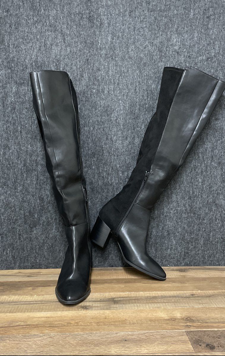 Unbranded Treasure Black Pointed Toe Knee High Block Heel Boots Women's Size 9