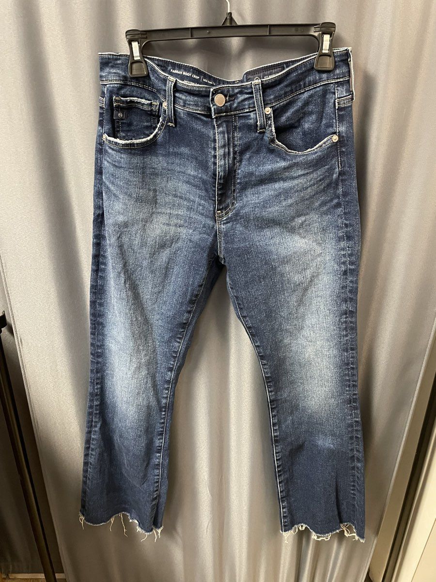 AG Adriano Goldschmied Farrah Boot Crop Mid-Rise Raw Hem Jeans Size 29