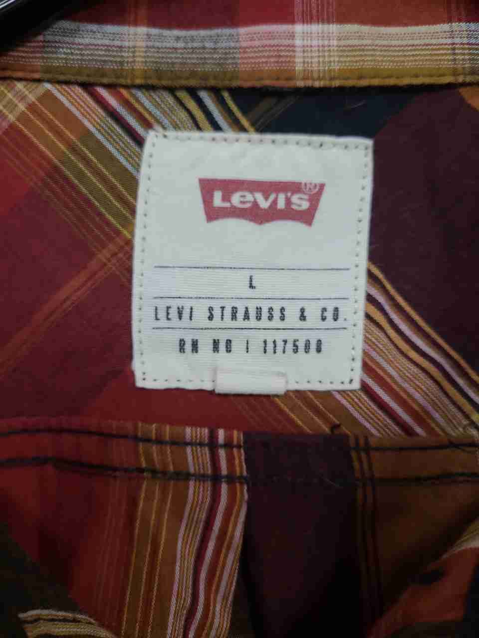Levi's Men's Plaid Long Sleeve Button Up Shirt Red Orange Yellow Sz L
