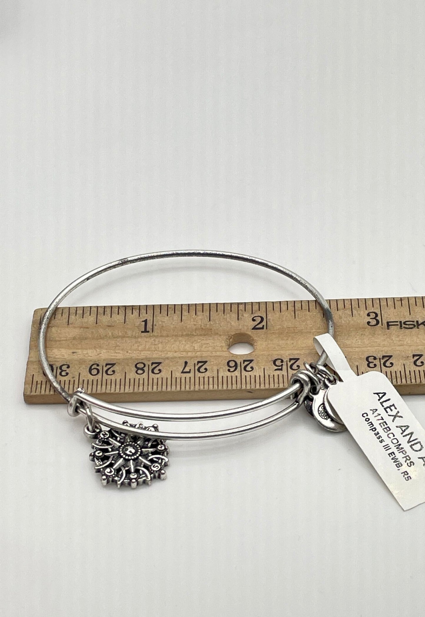 Alex And Ani 925 Sterling Bangle Bracelet W/ Mixed Metal Charms (In Box) 9.3g