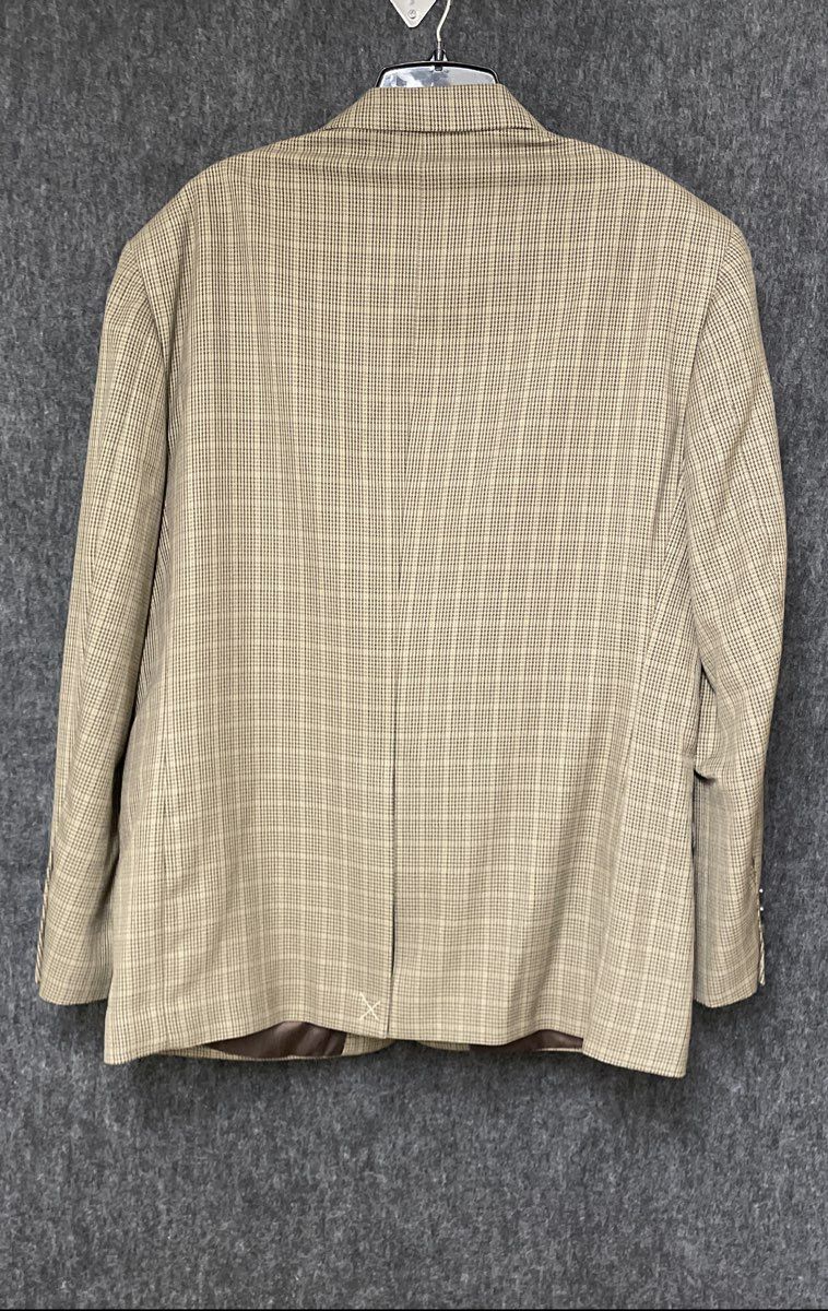 Haggar Men's Blazer Tan Brown Houndstooth Micro-check 2-Button Sz 40 S