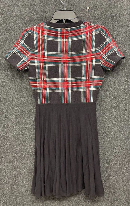 Draper James Women's Georgia Plaid Sweaterdress Red Black Knit Short Sleeve XS