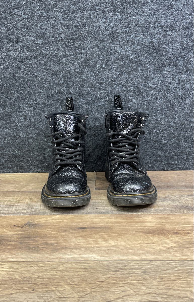 Dr. Martens 1460 J Black Glitter Toddler Lace-up Zip Boots Size 12