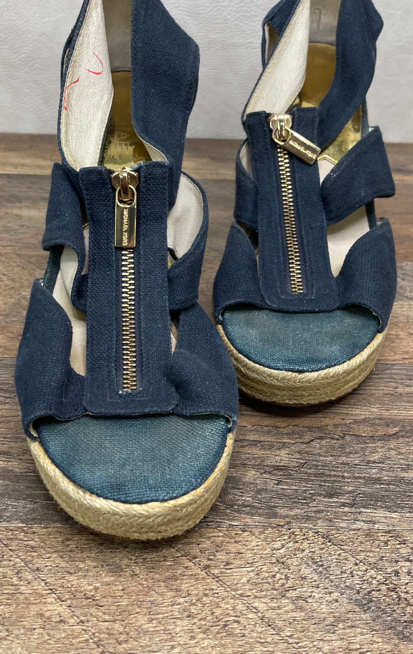 Michael Kors Damita Navy Denim Wedge Espadrille Sandals Women's Size 8