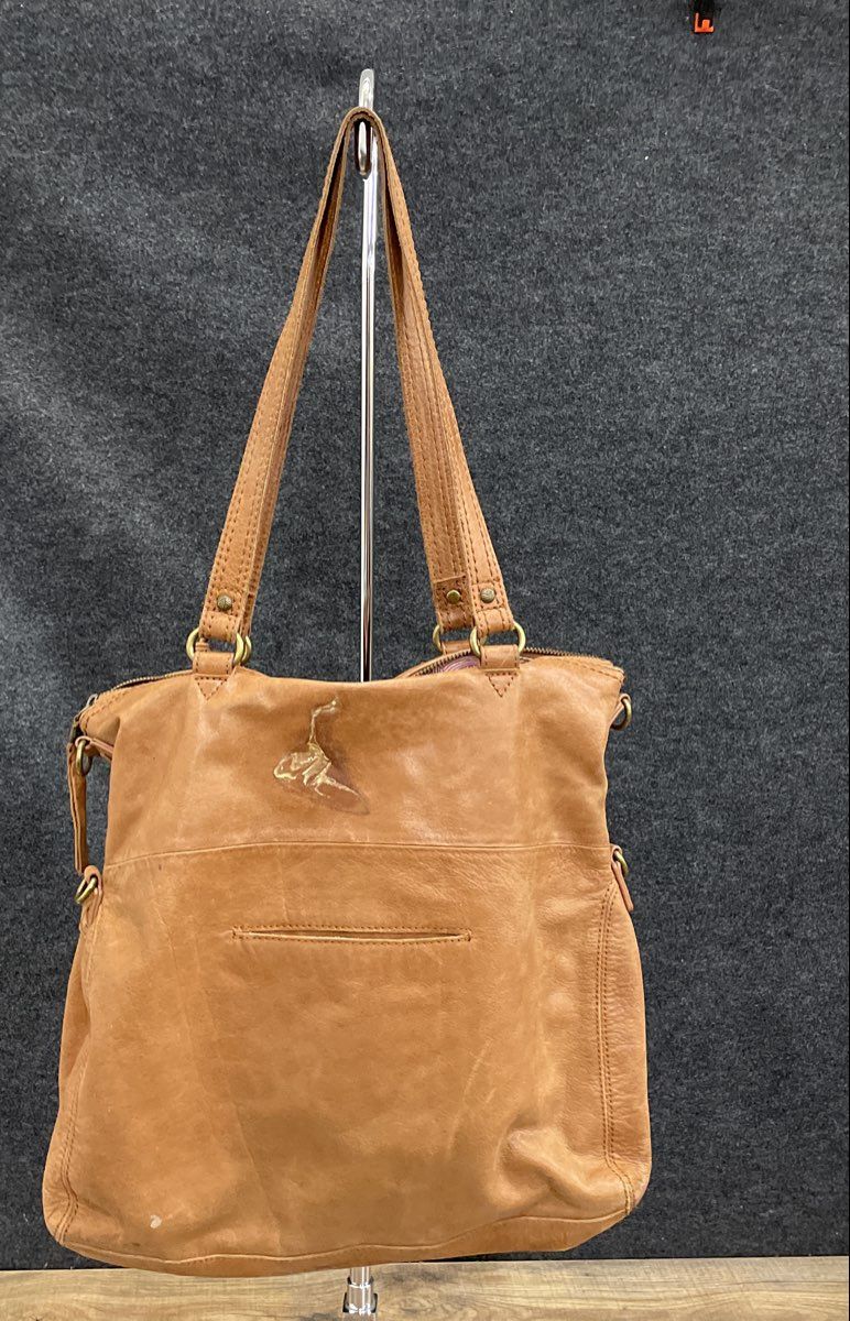 The Sak Brown Leather Tote Shoulder Bag Large Multi-Pocket Hobo Handbag Tan