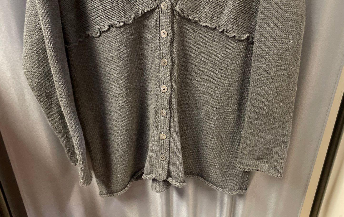 J. Jill Women's Gray 100% Cotton Button Front V-Neck Ruffle Cardigan Size L