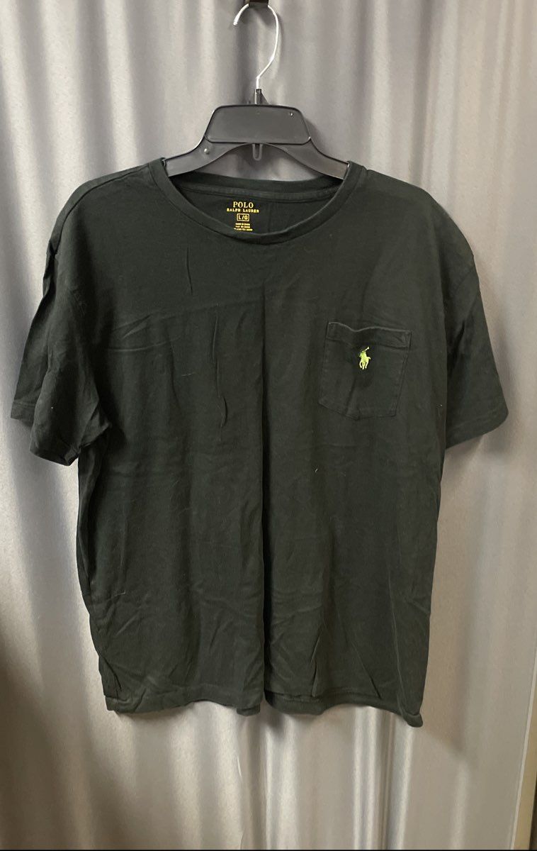 Polo Ralph Lauren Men's Black Pocket T-Shirt Lime Green Pony Logo Sz L
