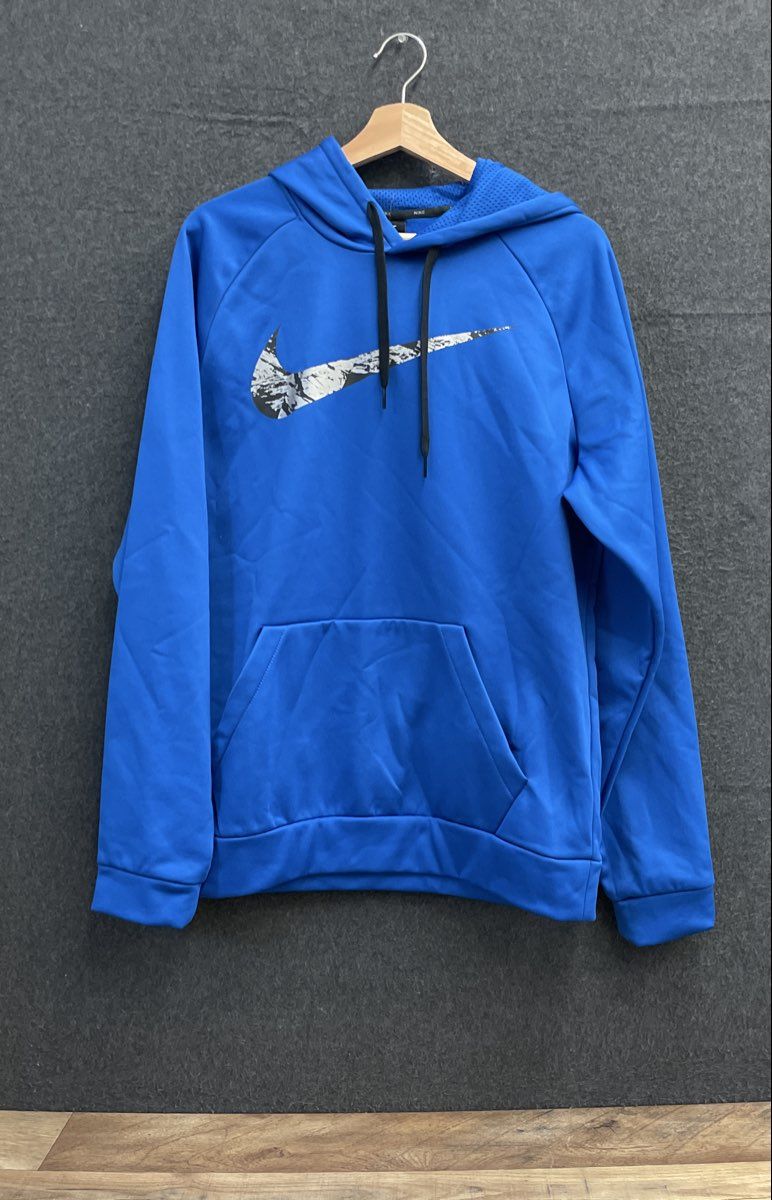 Nike Men's Blue Therma Dri-FIT Hoodie Patterned Swoosh Logo Sz M NWT