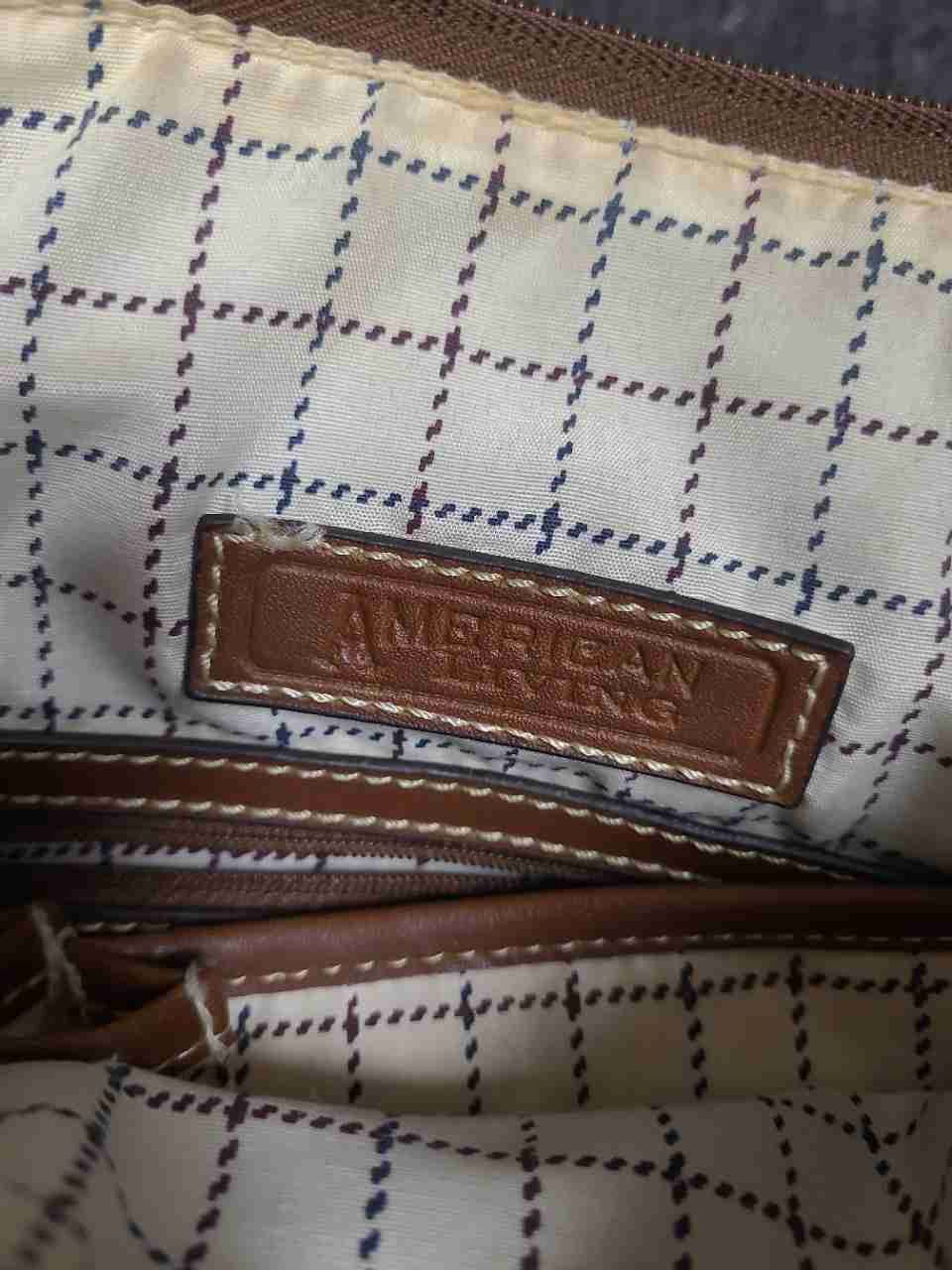 American Living Black Canvas Brown Leather Trim Small Duffle Satchel Bag