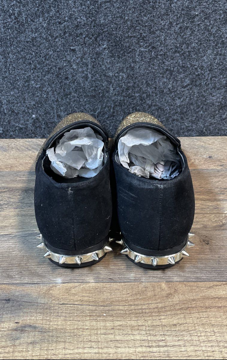 Amali Adkin-428 Black Gold Studded Rhinestone Smoking Slipper Loafer Size 10
