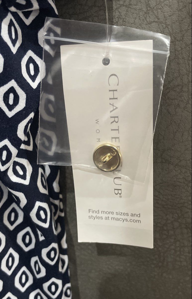 Charter Club Women's Navy Blue Geometric Sleeveless Button Front Top Sz 1X NWT