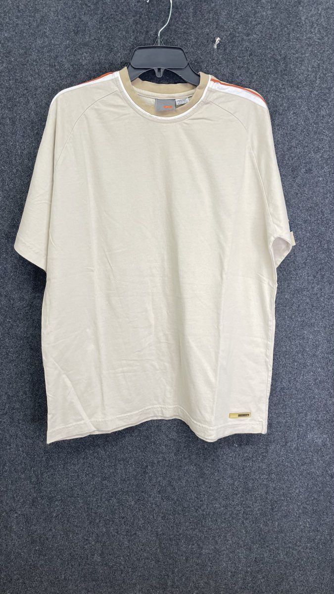 Vintage Y2K Quiksilver Men's Cream Tan Shoulder Stripe Cotton T-Shirt Sz L
