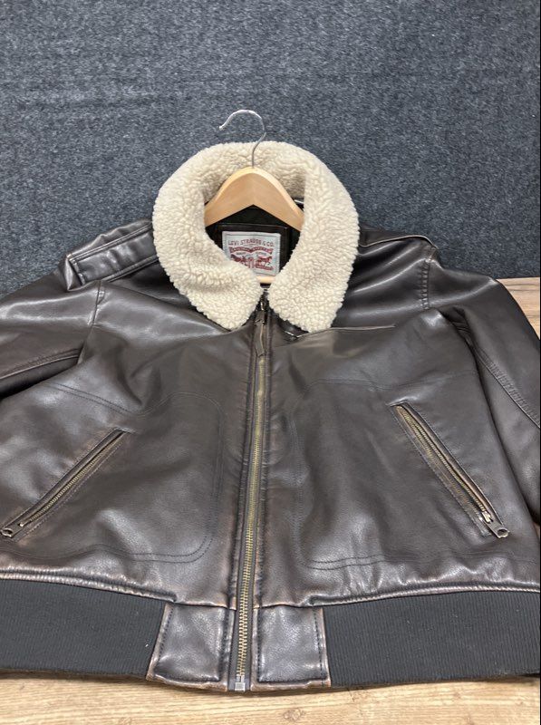 Levi's Men's Brown Faux Leather Sherpa Collar Flight Bomber Jacket Size L