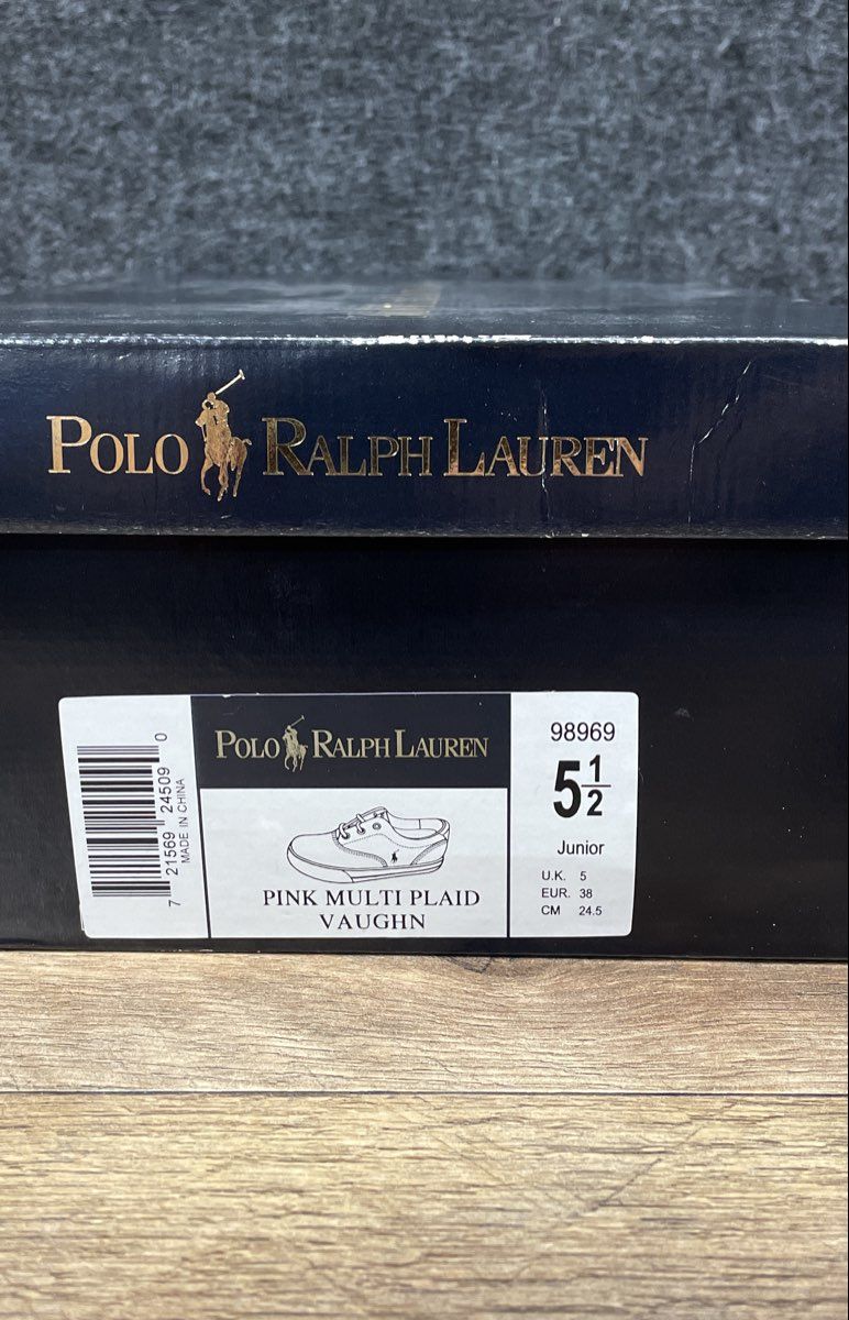 Polo Ralph Lauren Vaughn Pink Multi Plaid Canvas Sneakers Size 5.5 Junior