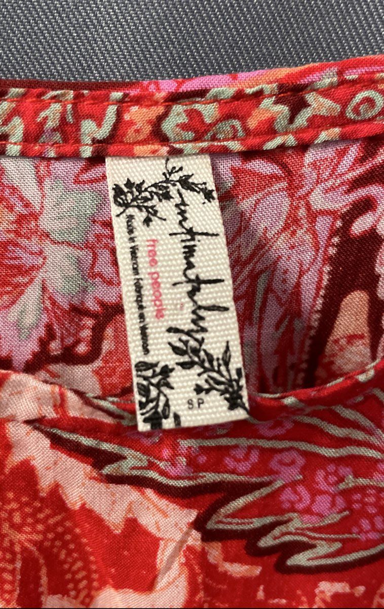 Intimately Free People Women's Red Floral Maxi Slip Dress Smocked Sz S