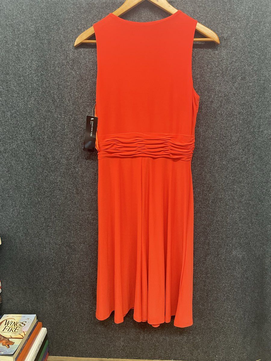 Jones New York Women's Dress Kumquat Orange Red Ruched Ruffle Front NWT Size 8