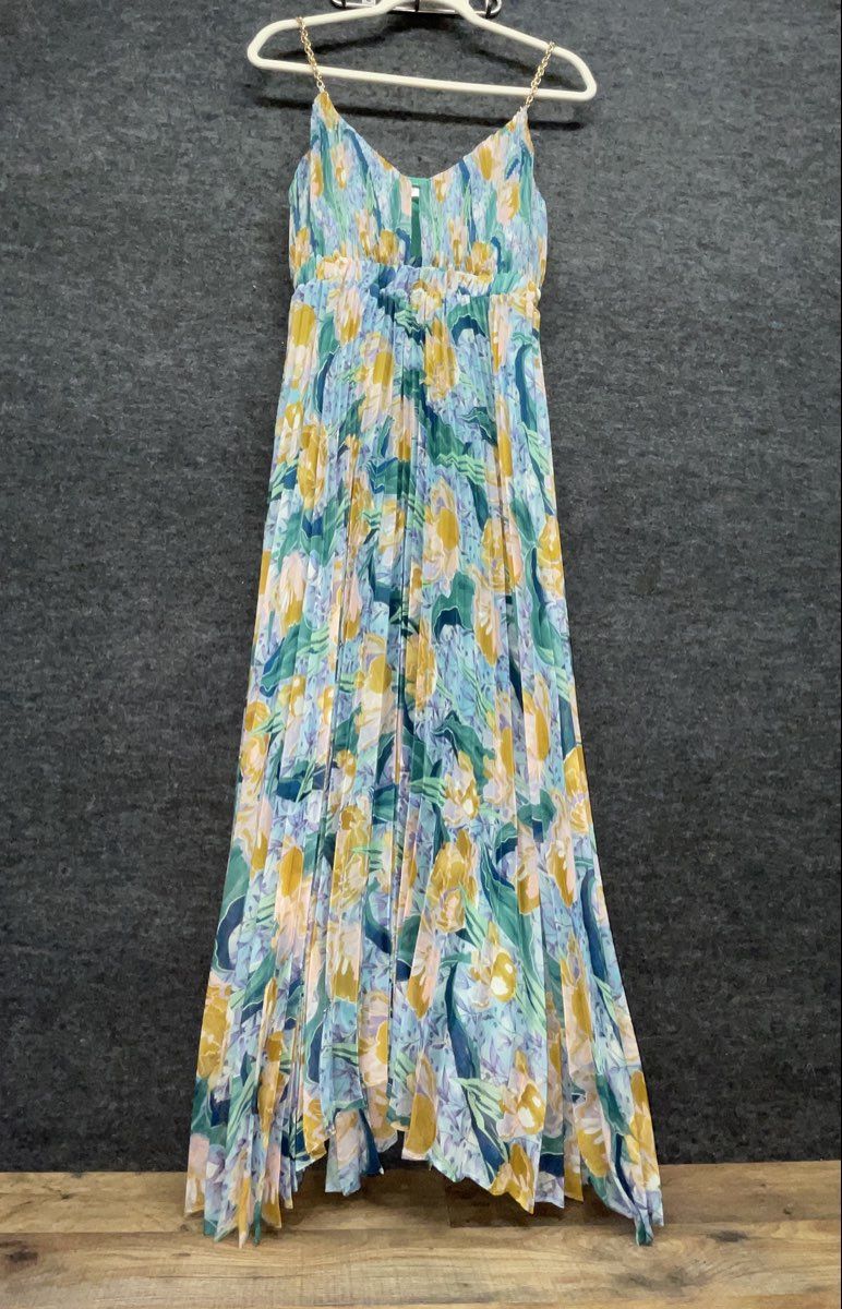 ASTR the Label Women's Floral Pleated Maxi Dress Chain Straps Size M