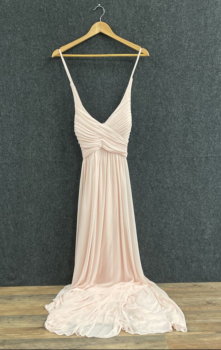 David's Bridal Women's Petal Pink Mesh Cutout Spaghetti Strap Dress Sz 14 NWT